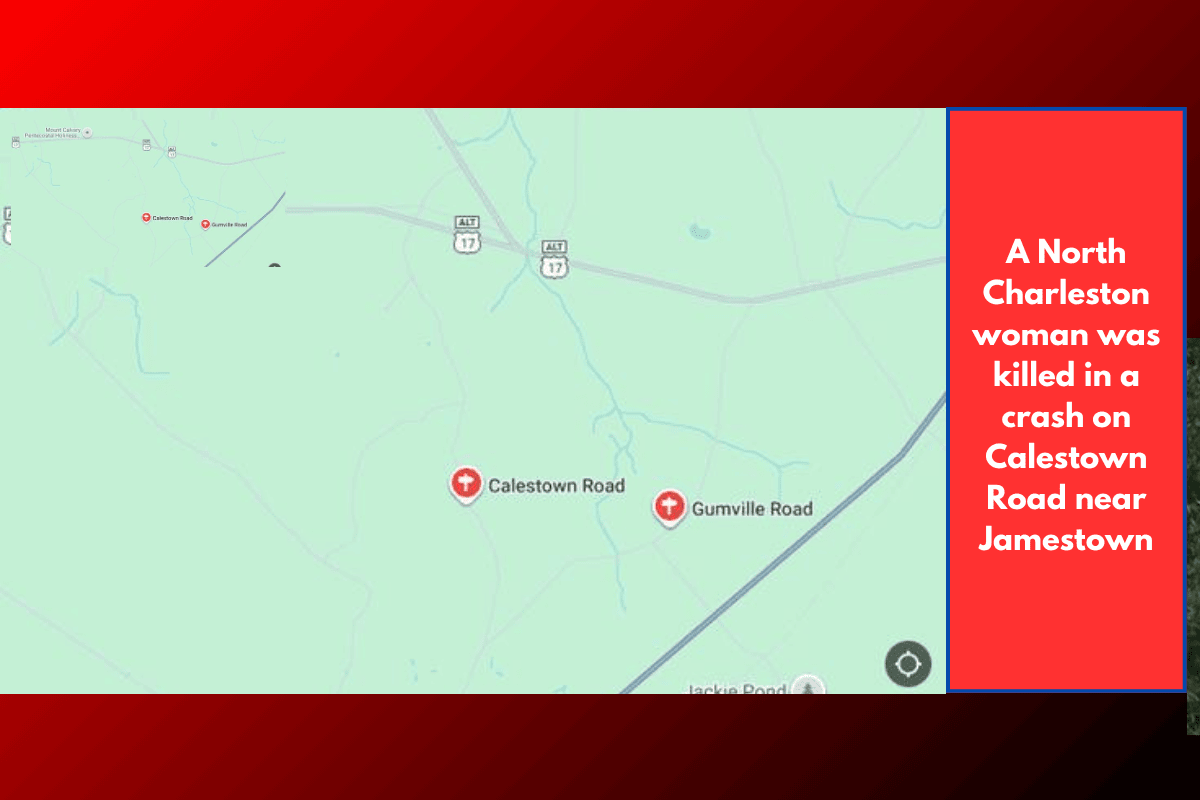 A North Charleston woman was killed in a crash on Calestown Road near Jamestown