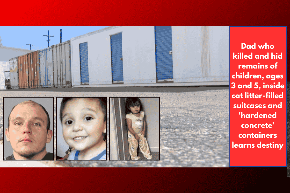Dad who killed and hid remains of children, ages 3 and 5, inside cat litter-filled suitcases and 'hardened concrete' containers learns destiny