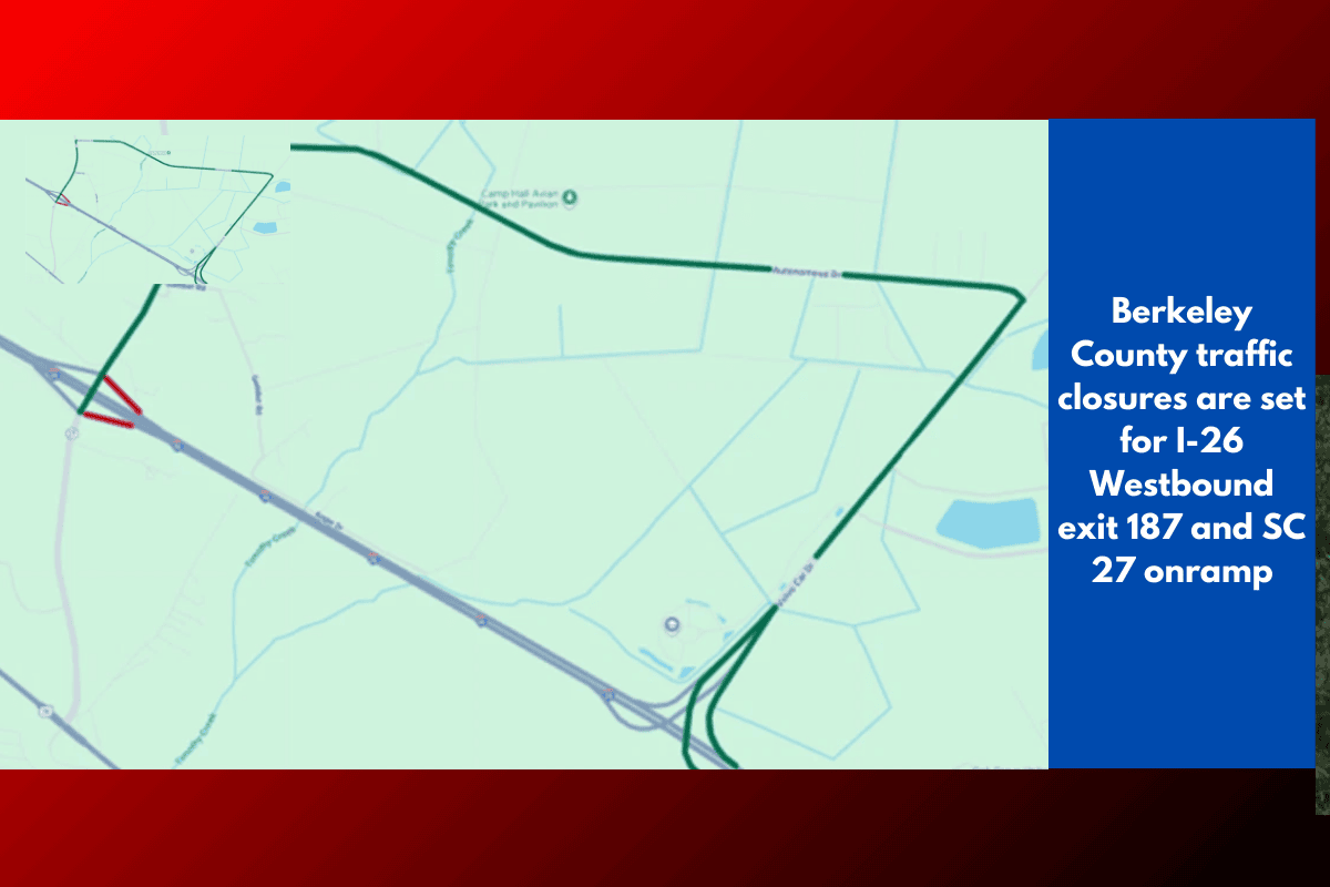 Berkeley County traffic closures are set for I-26 Westbound exit 187 and SC 27 onramp