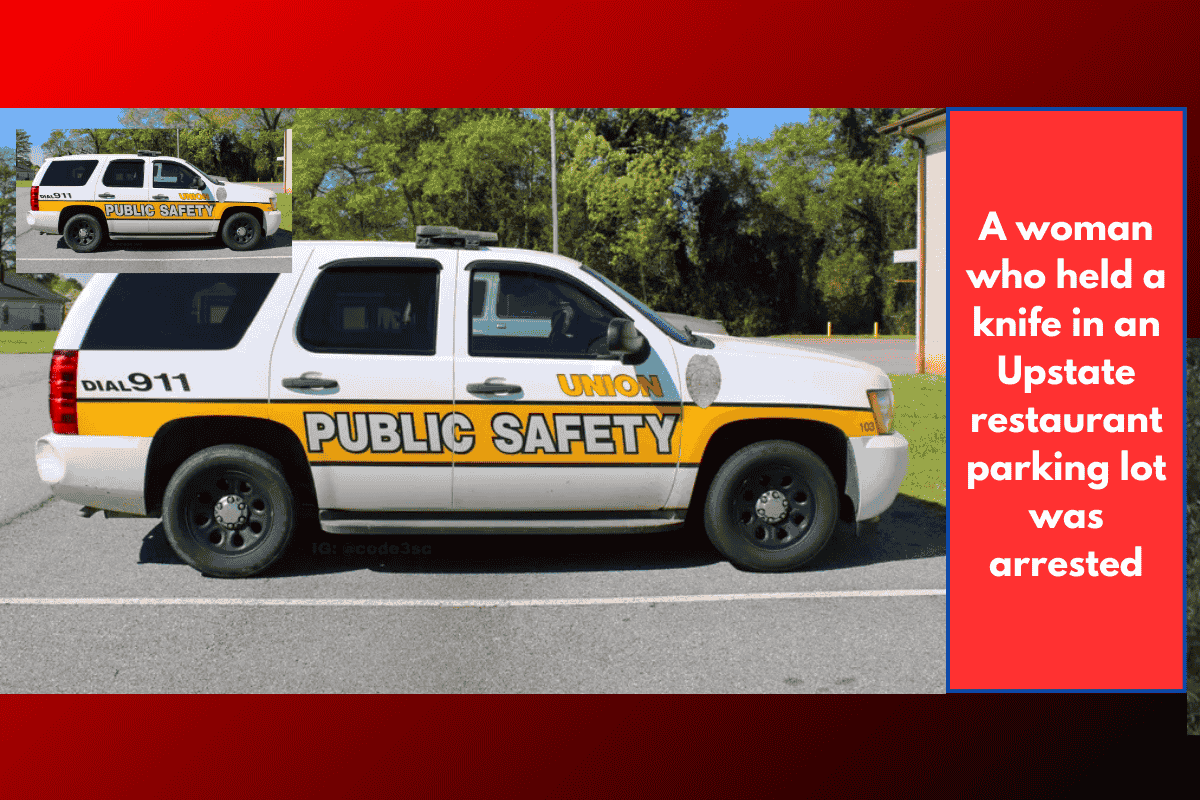 A woman who held a knife in an Upstate restaurant parking lot was arrested