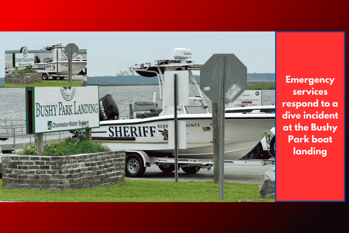 Emergency services respond to a dive incident at the Bushy Park boat landing
