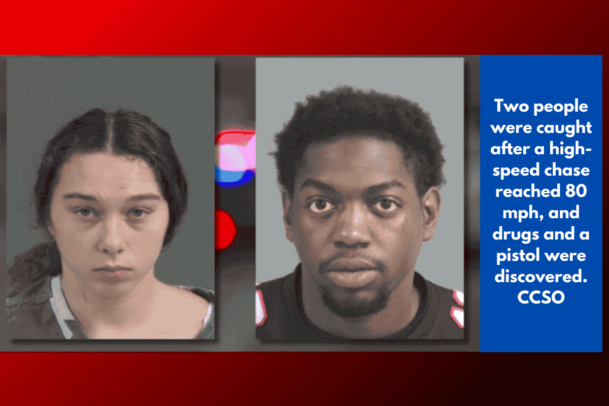 Two people were caught after a high-speed chase reached 80 mph, and drugs and a pistol were discovered. CCSO