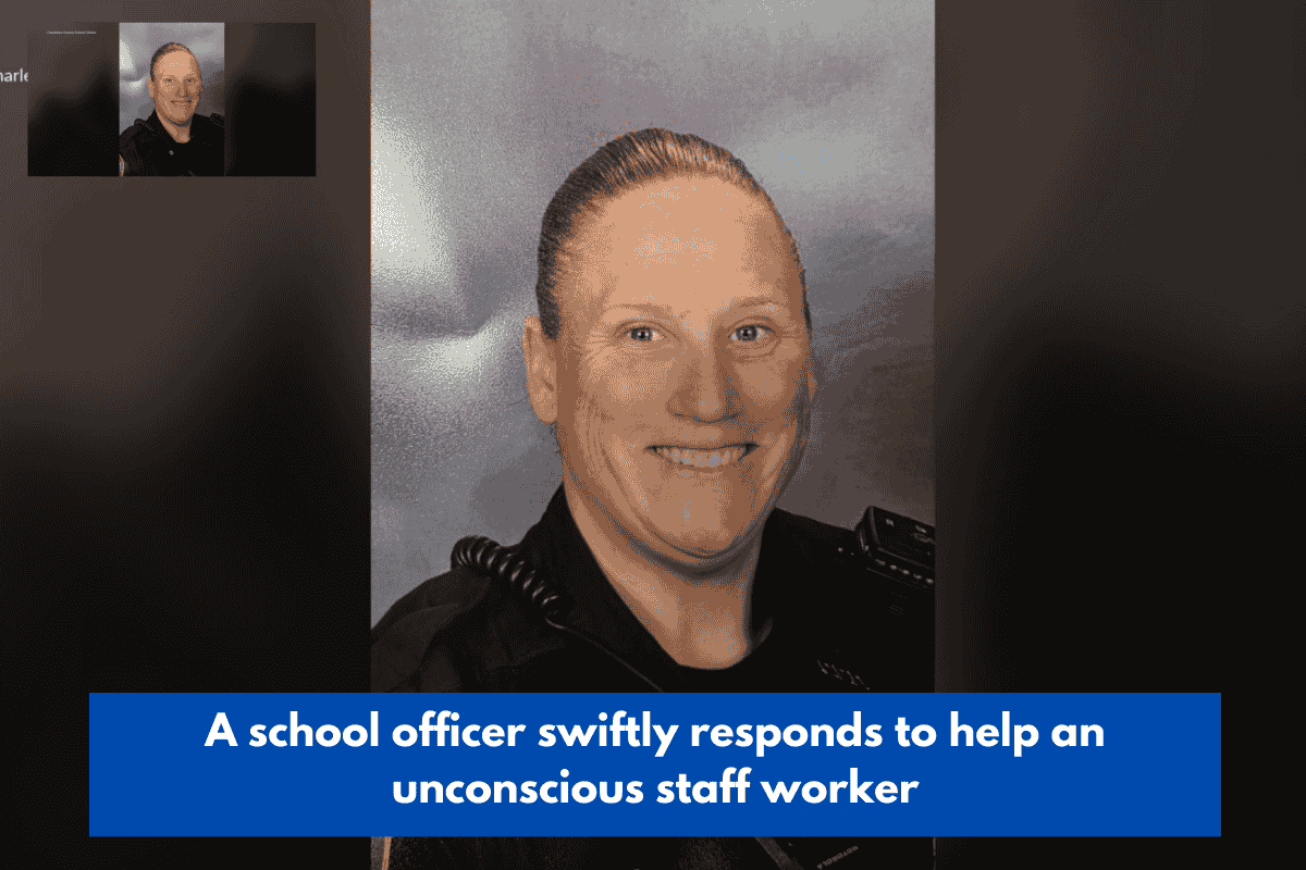 A school officer swiftly responds to help an unconscious staff worker