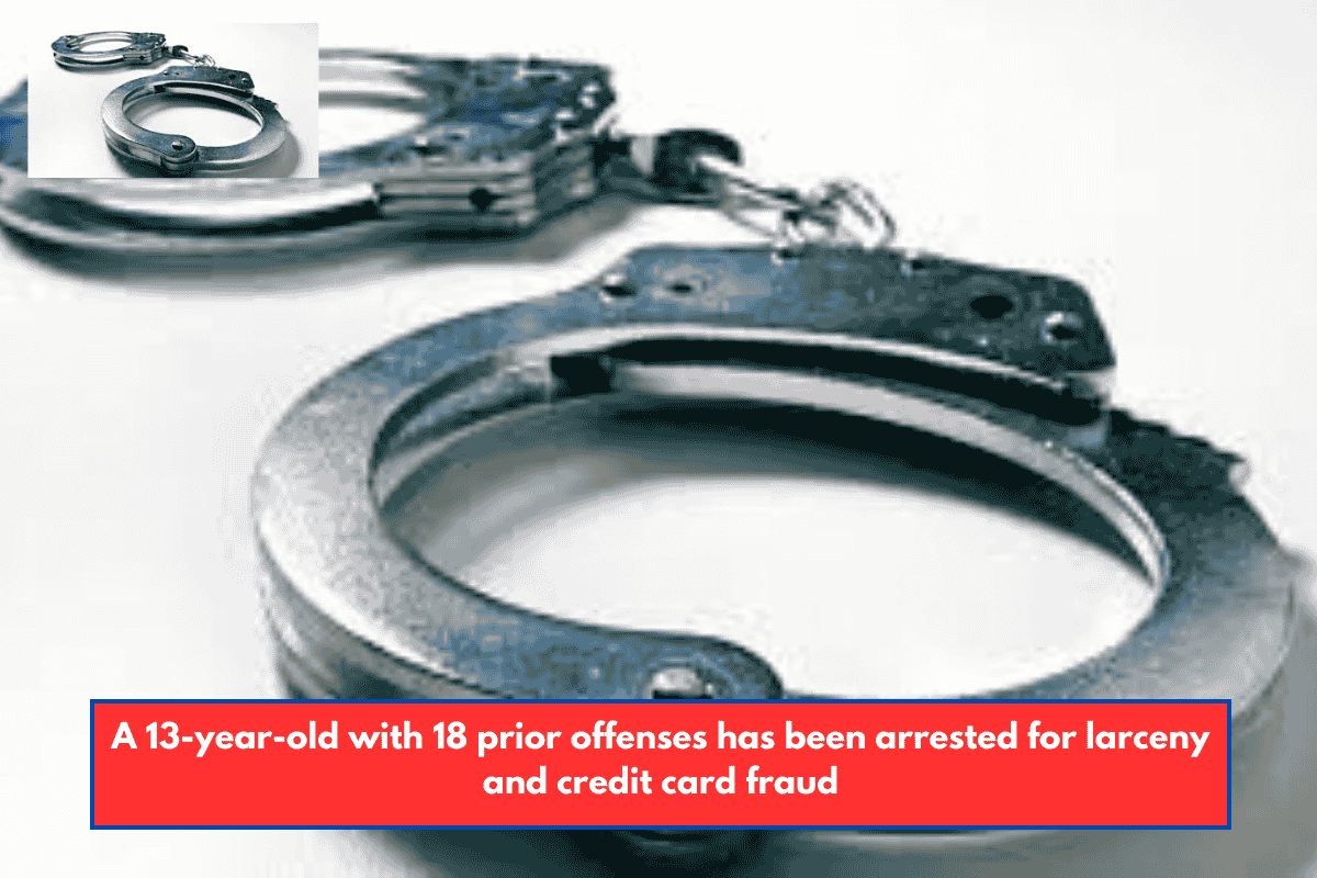A 13-year-old with 18 prior offenses has been arrested for larceny and credit card fraud