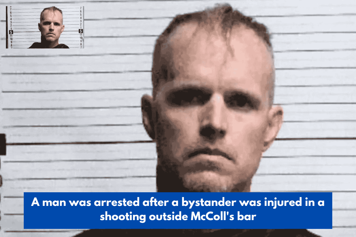 A man was arrested after a bystander was injured in a shooting outside McColl's bar