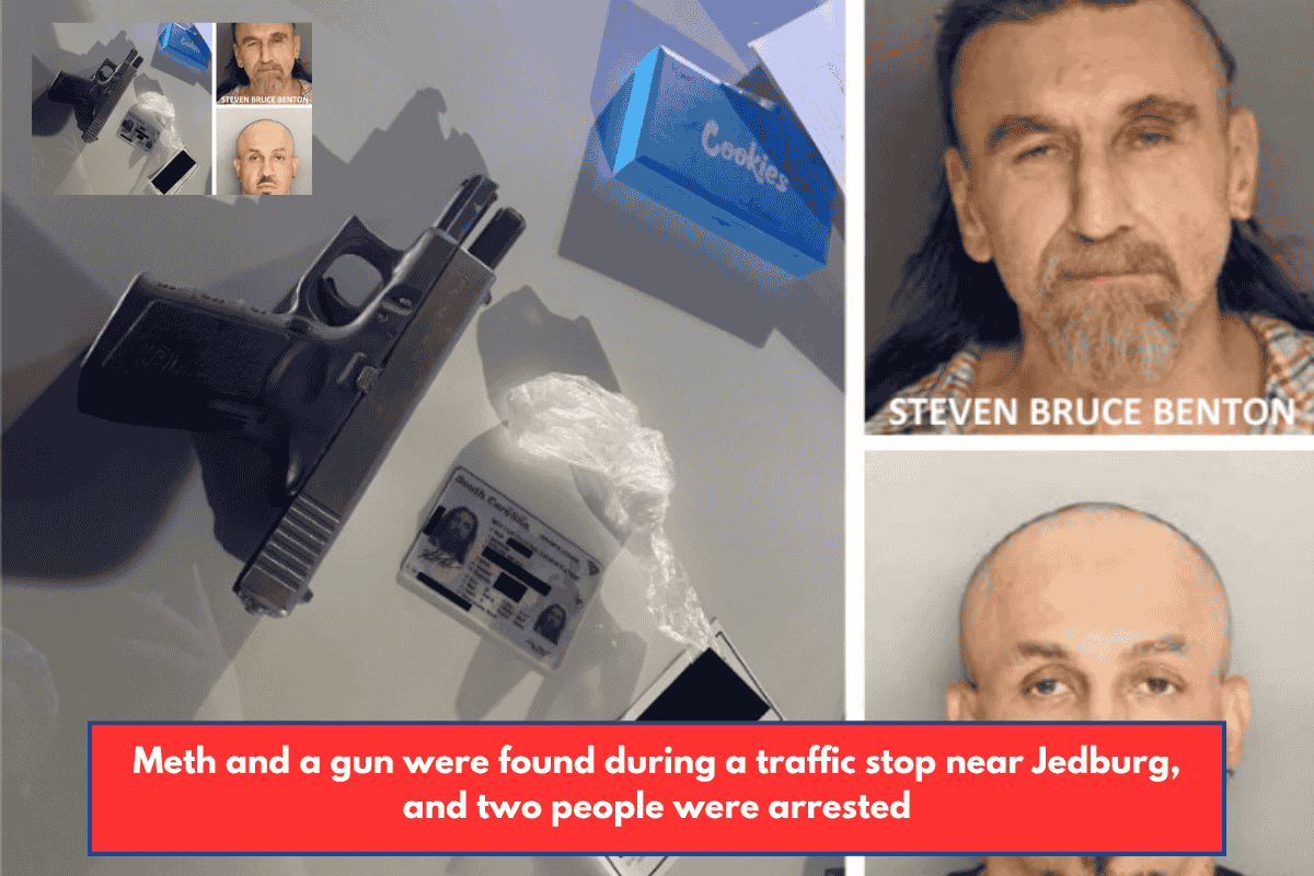 Meth and a gun were found during a traffic stop near Jedburg, and two people were arrested