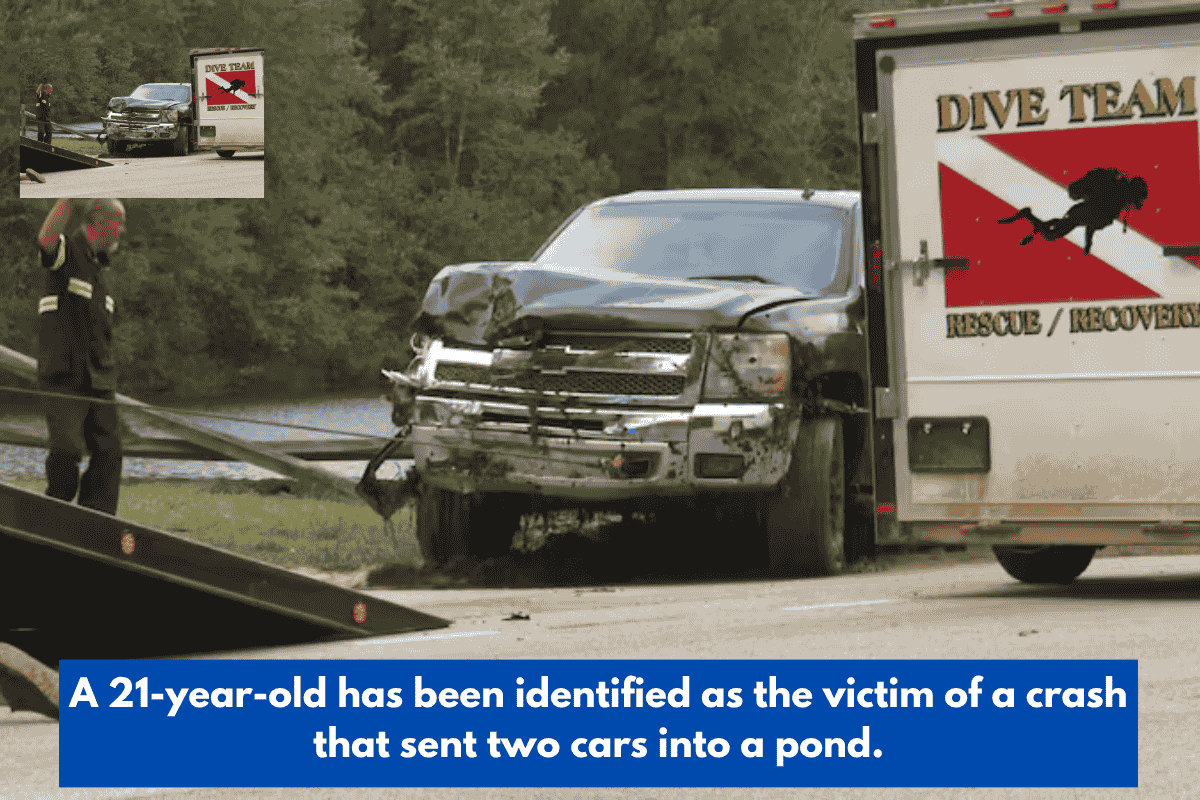 A 21-year-old has been identified as the victim of a crash that sent two cars into a pond.