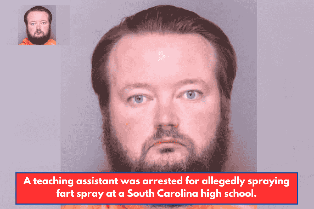A teaching assistant was arrested for allegedly spraying fart spray at a South Carolina high school.