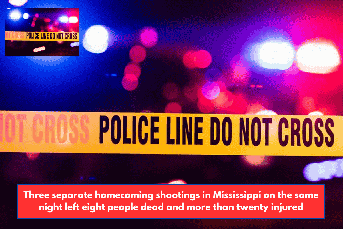 Three separate homecoming shootings in Mississippi on the same night left eight people dead and more than twenty injured