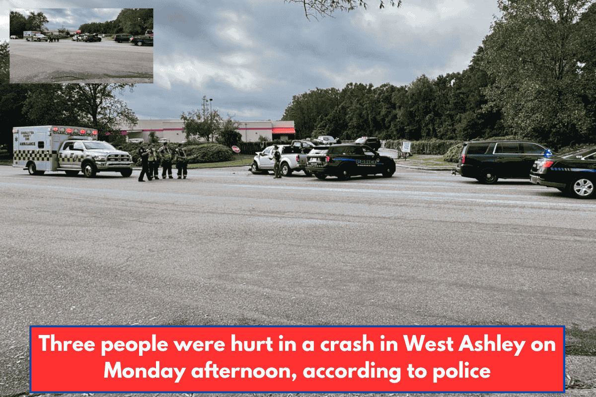 Three people were hurt in a crash in West Ashley on Monday afternoon, according to police
