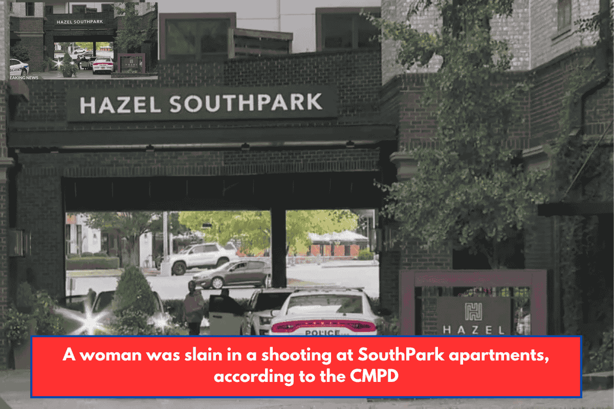 A woman was slain in a shooting at SouthPark apartments, according to the CMPD