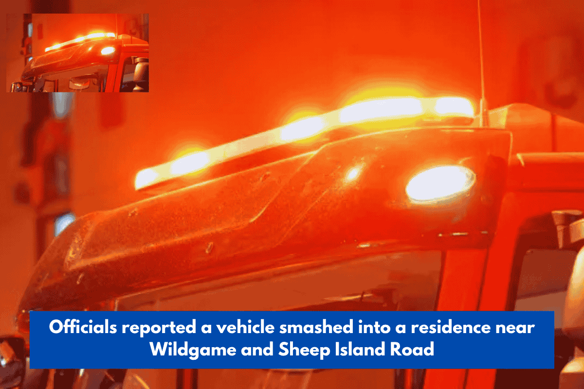 Officials reported a vehicle smashed into a residence near Wildgame and Sheep Island Road