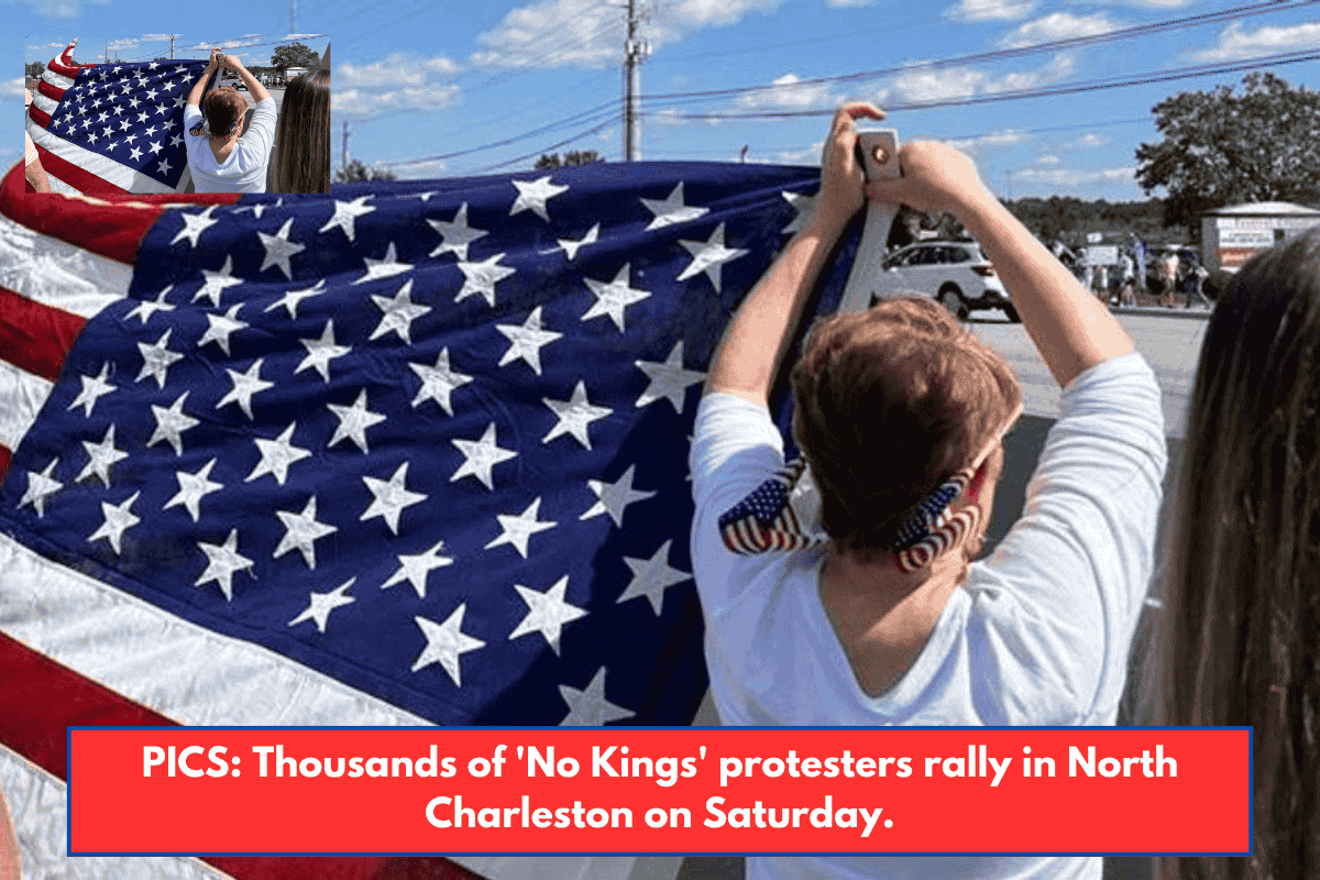 PICS: Thousands of 'No Kings' protesters rally in North Charleston on Saturday.