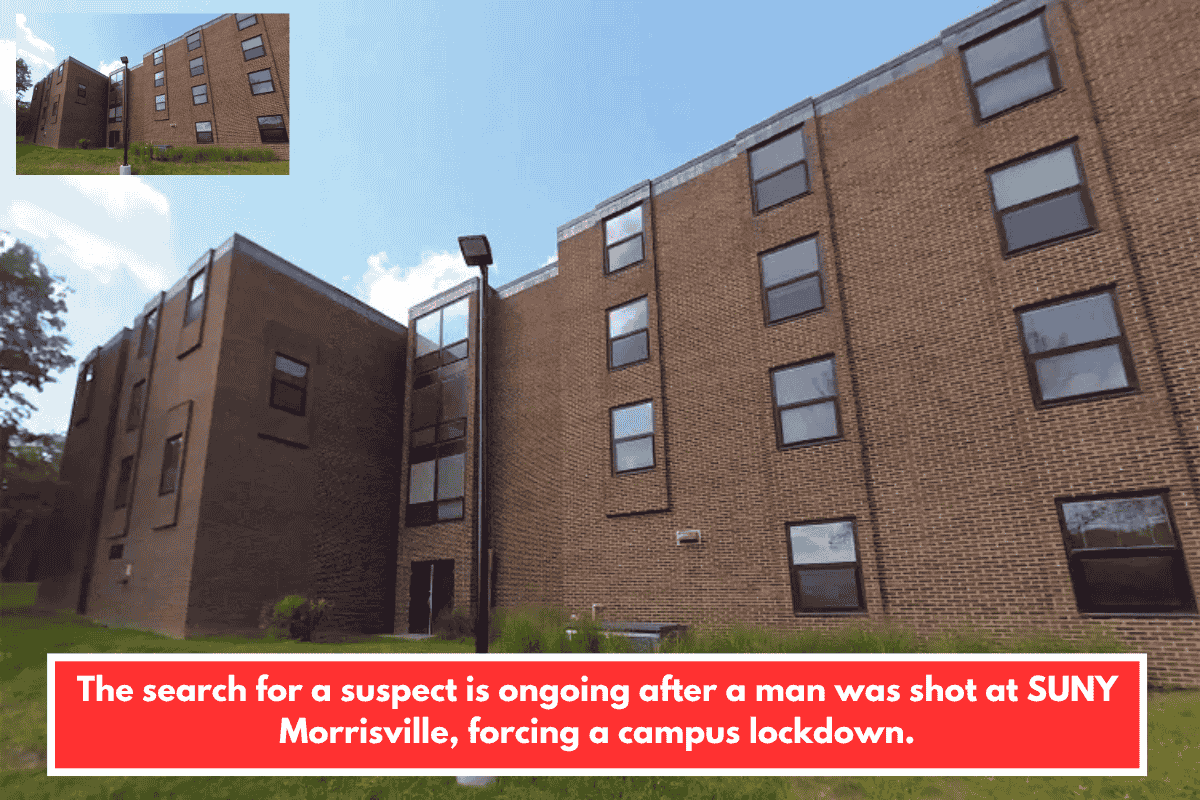 The search for a suspect is ongoing after a man was shot at SUNY Morrisville, forcing a campus lockdown.