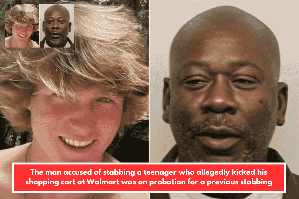 The man accused of stabbing a teenager who allegedly kicked his shopping cart at Walmart was on probation for a previous stabbing
