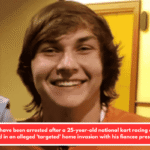 Two men have been arrested after a 25-year-old national kart racing champion died in an alleged 'targeted' home invasion with his fiancee present