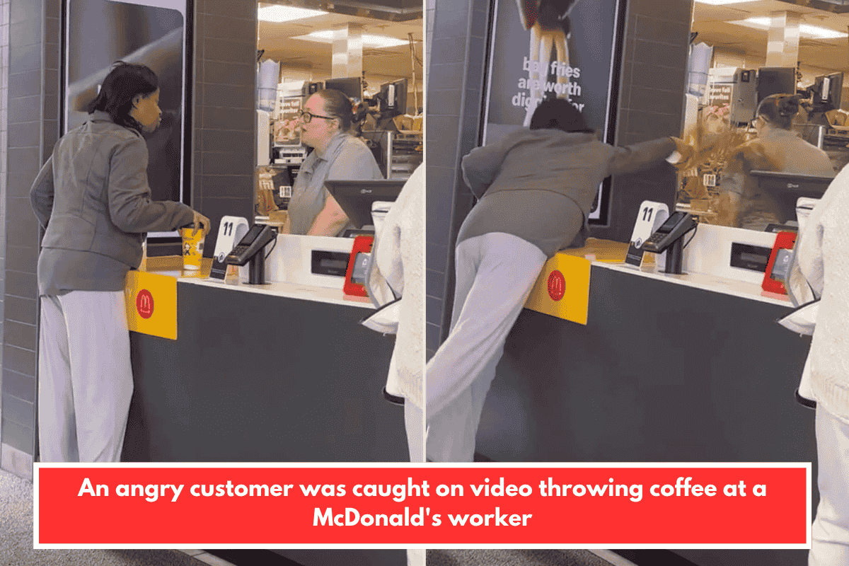 An angry customer was caught on video throwing coffee at a McDonald's worker