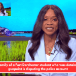 The family of a Fort Dorchester student who was detained at gunpoint is disputing the police account