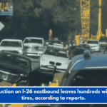 Obstruction on I-26 eastbound leaves hundreds with flat tires, according to reports.