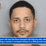 A 26-year-old man has been charged with littering after allegedly dumping a woman's cremated remains in a 500-pound trash pile