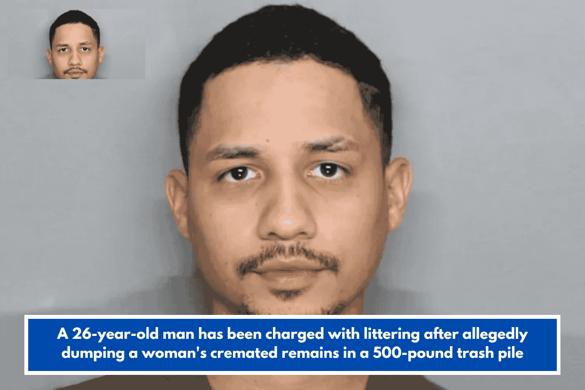 A 26-year-old man has been charged with littering after allegedly dumping a woman's cremated remains in a 500-pound trash pile