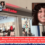 Broke b—': Woman at Kids Foot Locker stabs teen with kitchen knife after getting mocked over her card being denied, cops claim