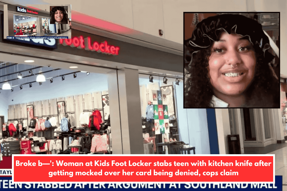 Broke b—': Woman at Kids Foot Locker stabs teen with kitchen knife after getting mocked over her card being denied, cops claim