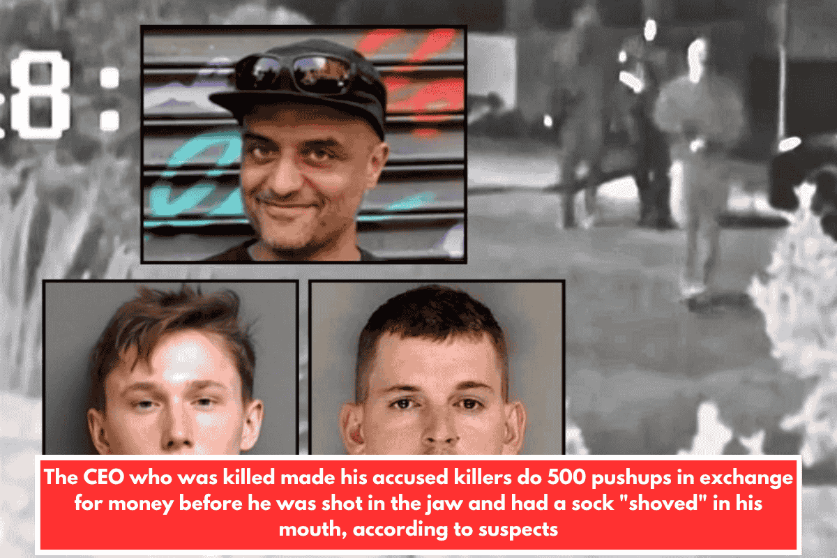 The CEO who was killed made his accused killers do 500 pushups in exchange for money before he was shot in the jaw and had a sock "shoved" in his mouth, according to suspects