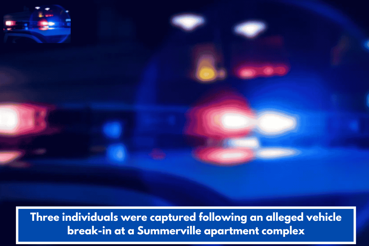 Three individuals were captured following an alleged vehicle break-in at a Summerville apartment complex