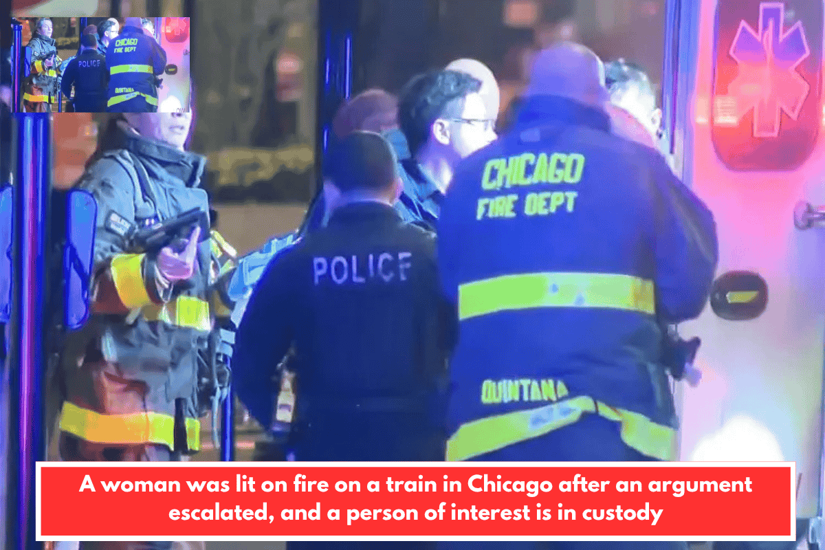 A woman was lit on fire on a train in Chicago after an argument escalated, and a person of interest is in custody