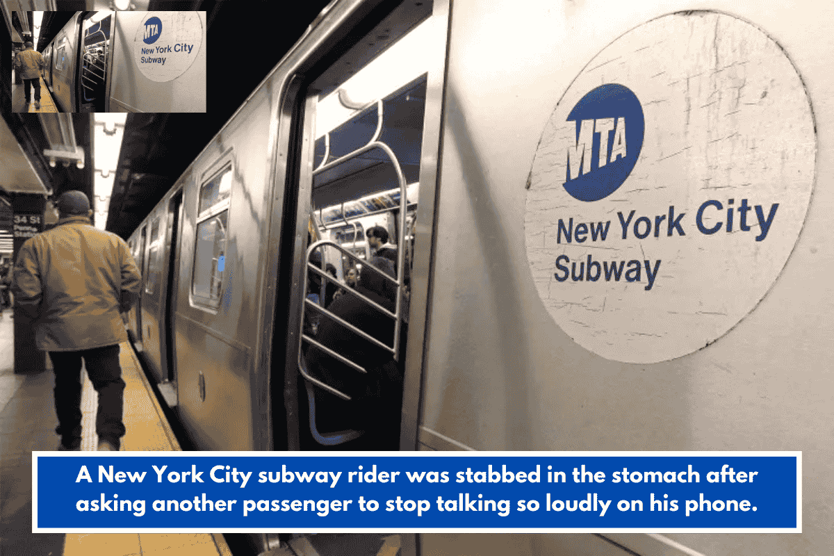 A New York City subway rider was stabbed in the stomach after asking another passenger to stop talking so loudly on his phone.