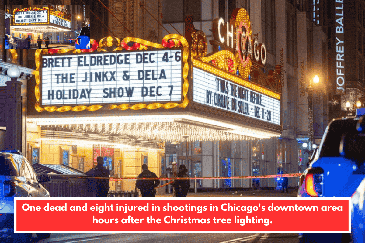 One dead and eight injured in shootings in Chicago's downtown area hours after the Christmas tree lighting.