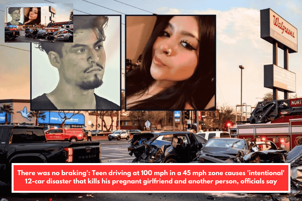 There was no braking': Teen driving at 100 mph in a 45 mph zone causes 'intentional' 12-car disaster that kills his pregnant girlfriend and another person, officials say