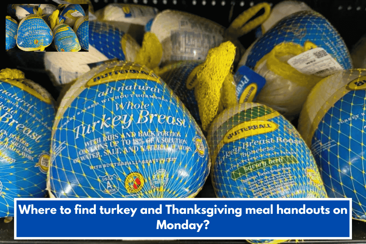 Where to find turkey and Thanksgiving meal handouts on Monday?