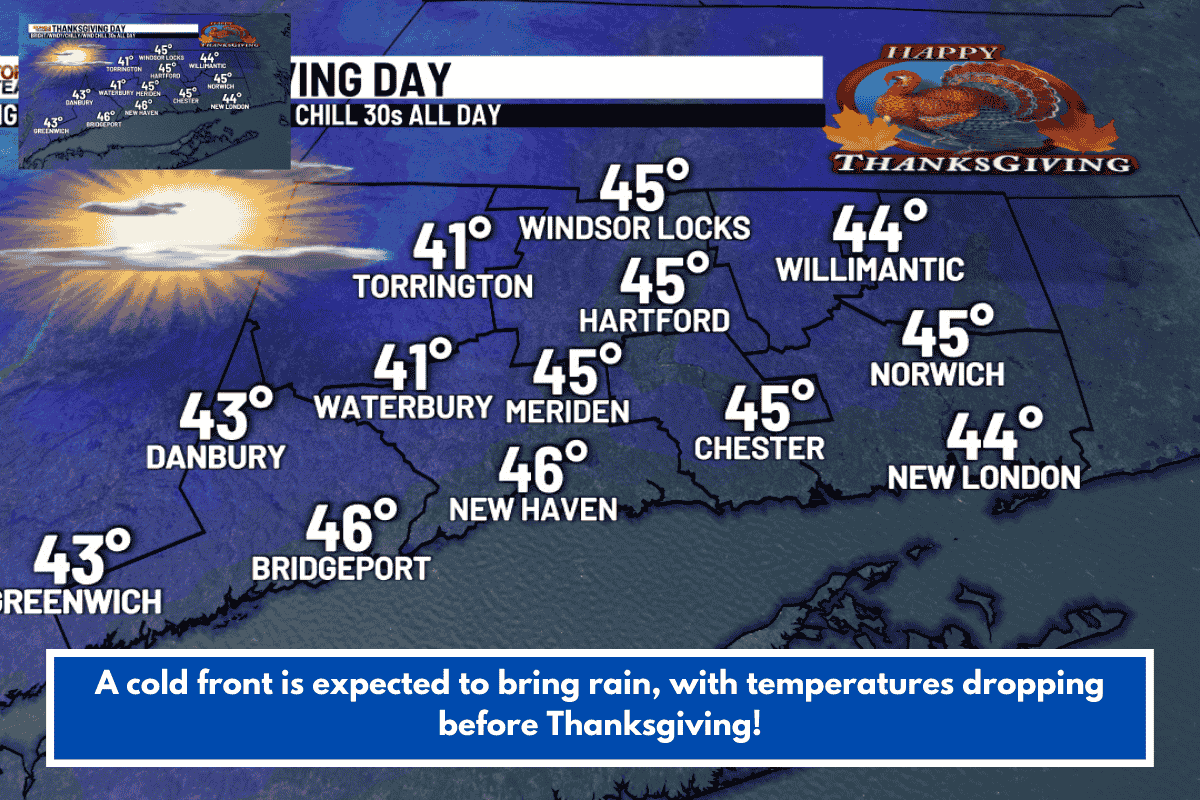 A cold front is expected to bring rain, with temperatures dropping before Thanksgiving!