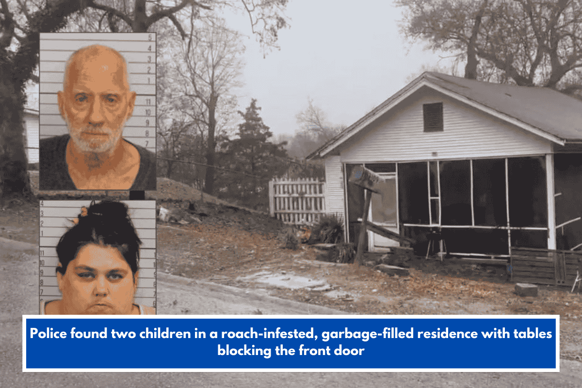 Police found two children in a roach-infested, garbage-filled residence with tables blocking the front door