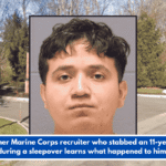 A former Marine Corps recruiter who stabbed an 11-year-old during a sleepover learns what happened to him.