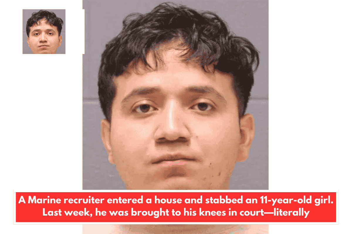 A Marine recruiter entered a house and stabbed an 11-year-old girl. Last week, he was brought to his knees in court—literally