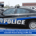 Police said a convicted felon was discovered in possession of an automatic firearm during a traffic stop