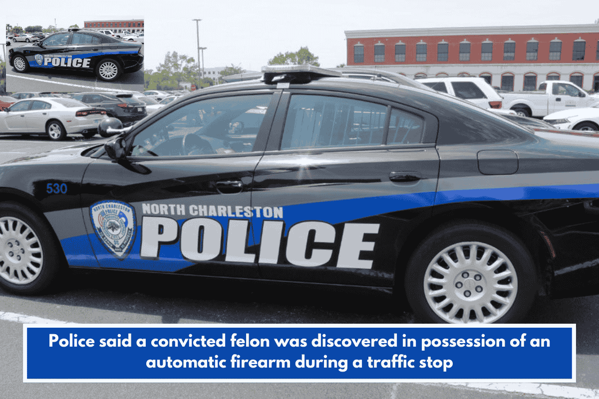 Police said a convicted felon was discovered in possession of an automatic firearm during a traffic stop