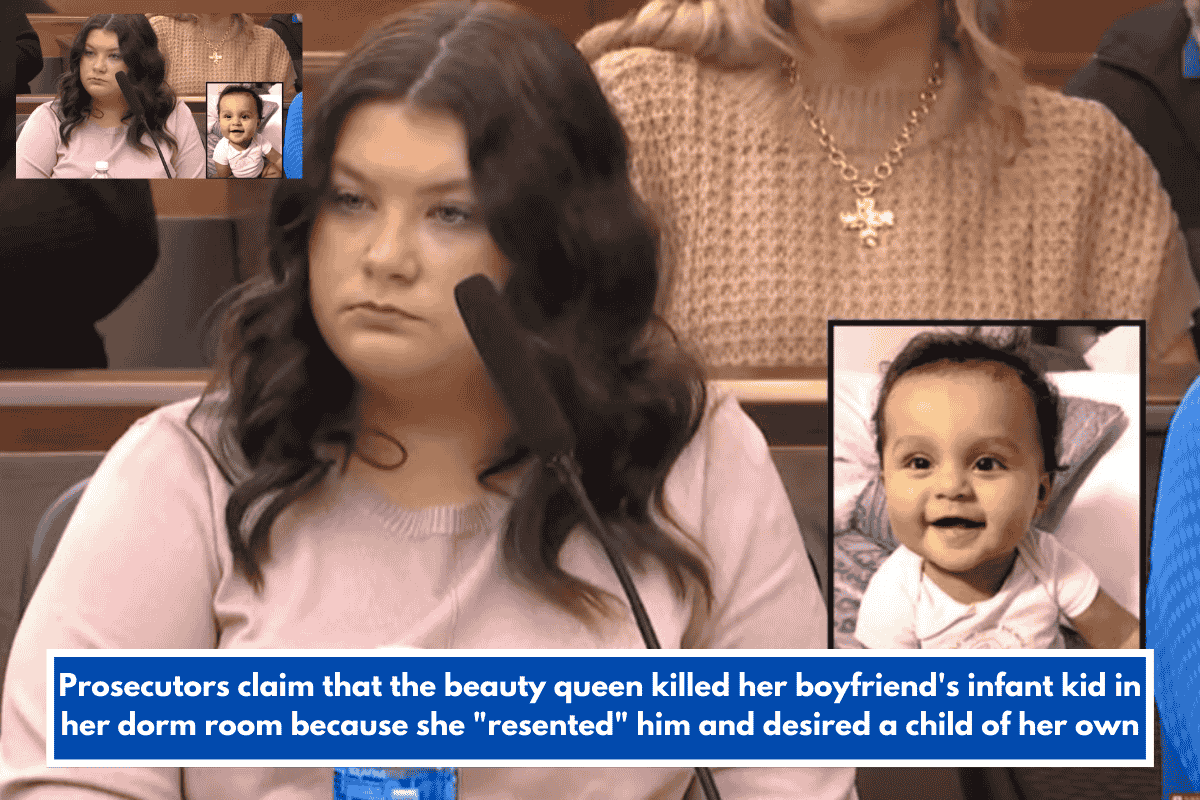 Prosecutors claim that the beauty queen killed her boyfriend's infant kid in her dorm room because she "resented" him and desired a child of her own