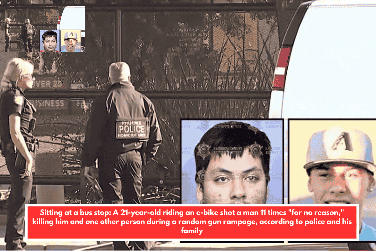 Sitting at a bus stop: A 21-year-old riding an e-bike shot a man 11 times "for no reason," killing him and one other person during a random gun rampage, according to police and his family