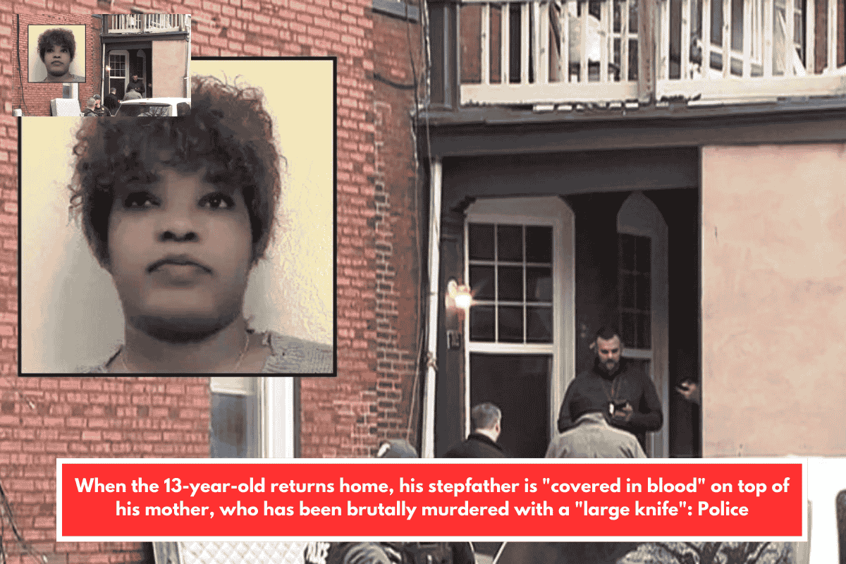 When the 13-year-old returns home, his stepfather is "covered in blood" on top of his mother, who has been brutally murdered with a "large knife": Police