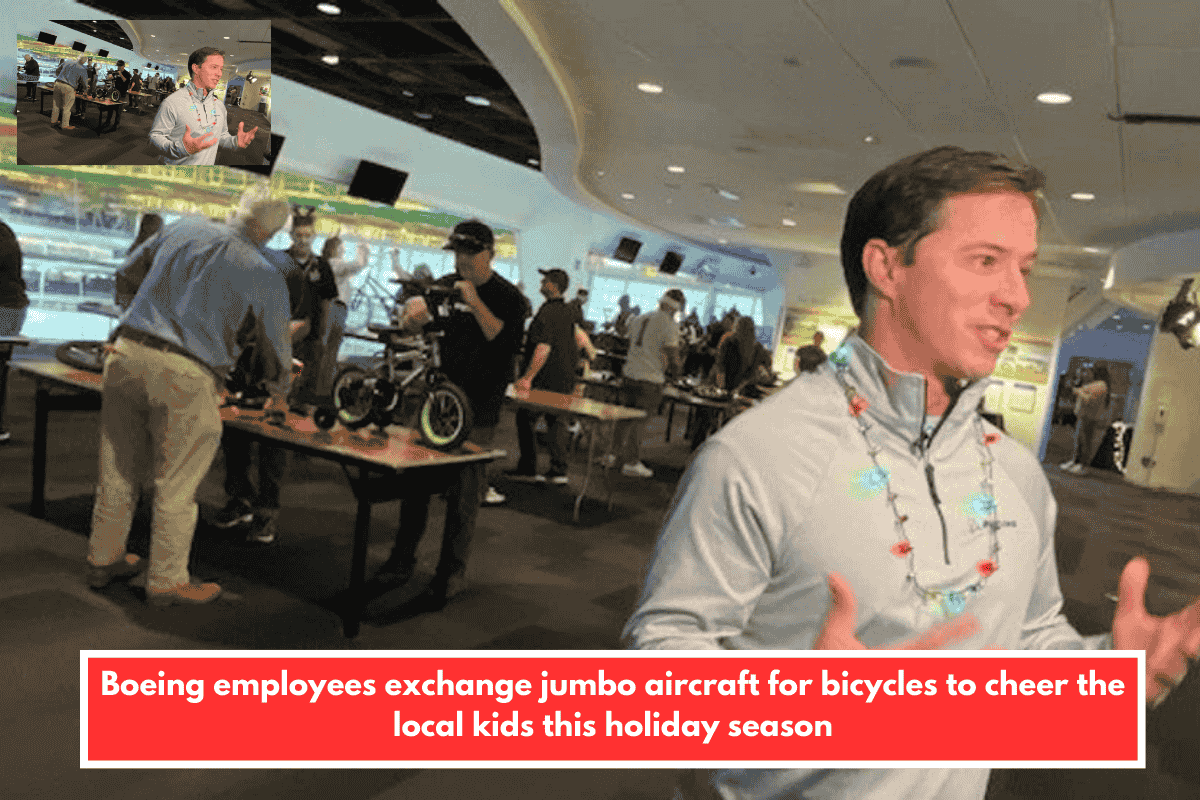 Boeing employees exchange jumbo aircraft for bicycles to cheer the local kids this holiday season
