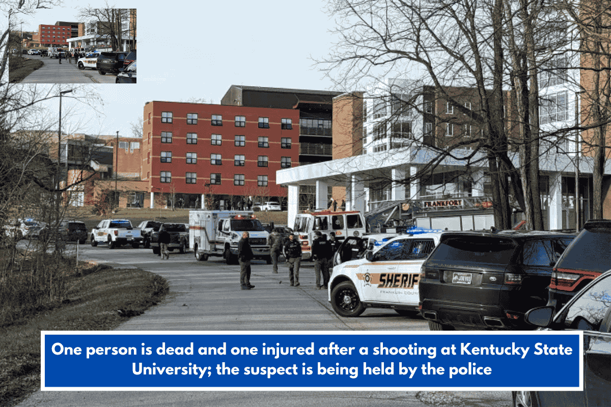 One person is dead and one injured after a shooting at Kentucky State University; the suspect is being held by the police