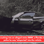 After crashing into an alleged stolen BMW, a Florida man tells police he was 'teleported' into the vehicle.