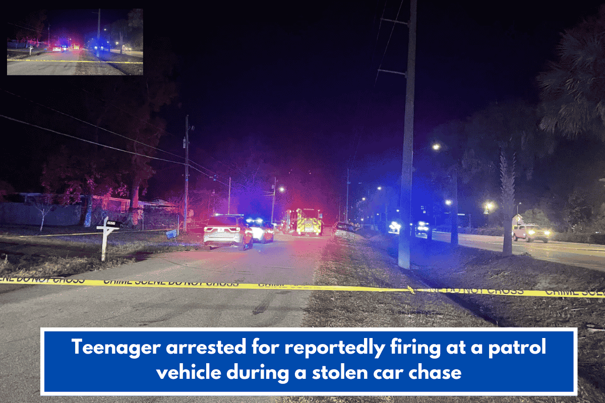 Teenager arrested for reportedly firing at a patrol vehicle during a stolen car chase