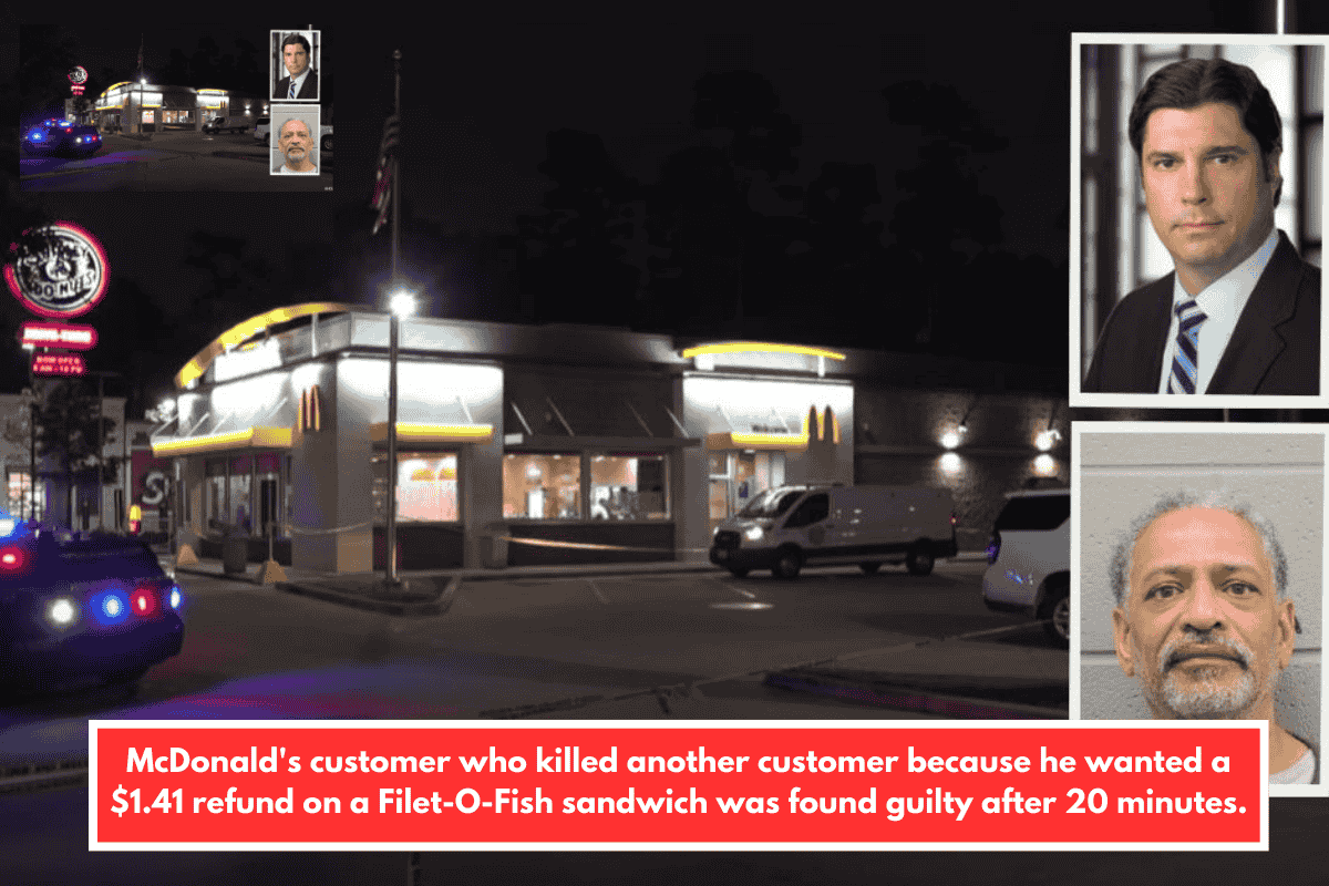 McDonald's customer who killed another customer because he wanted a $1.41 refund on a Filet-O-Fish sandwich was found guilty after 20 minutes.
