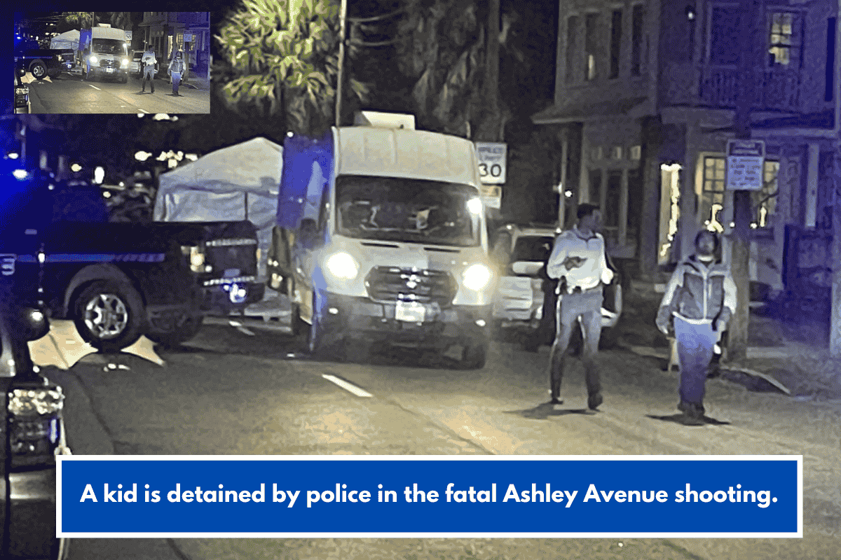 A kid is detained by police in the fatal Ashley Avenue shooting.