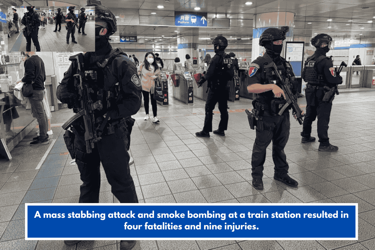 A mass stabbing attack and smoke bombing at a train station resulted in four fatalities and nine injuries.